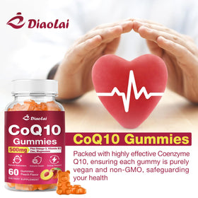 DIAOLAI Gélules de CoQ10 500mg gummies orange avec une bouteille d'eau