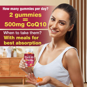 DIAOLAI Gélules de CoQ10 500mg gummies orange avec une main