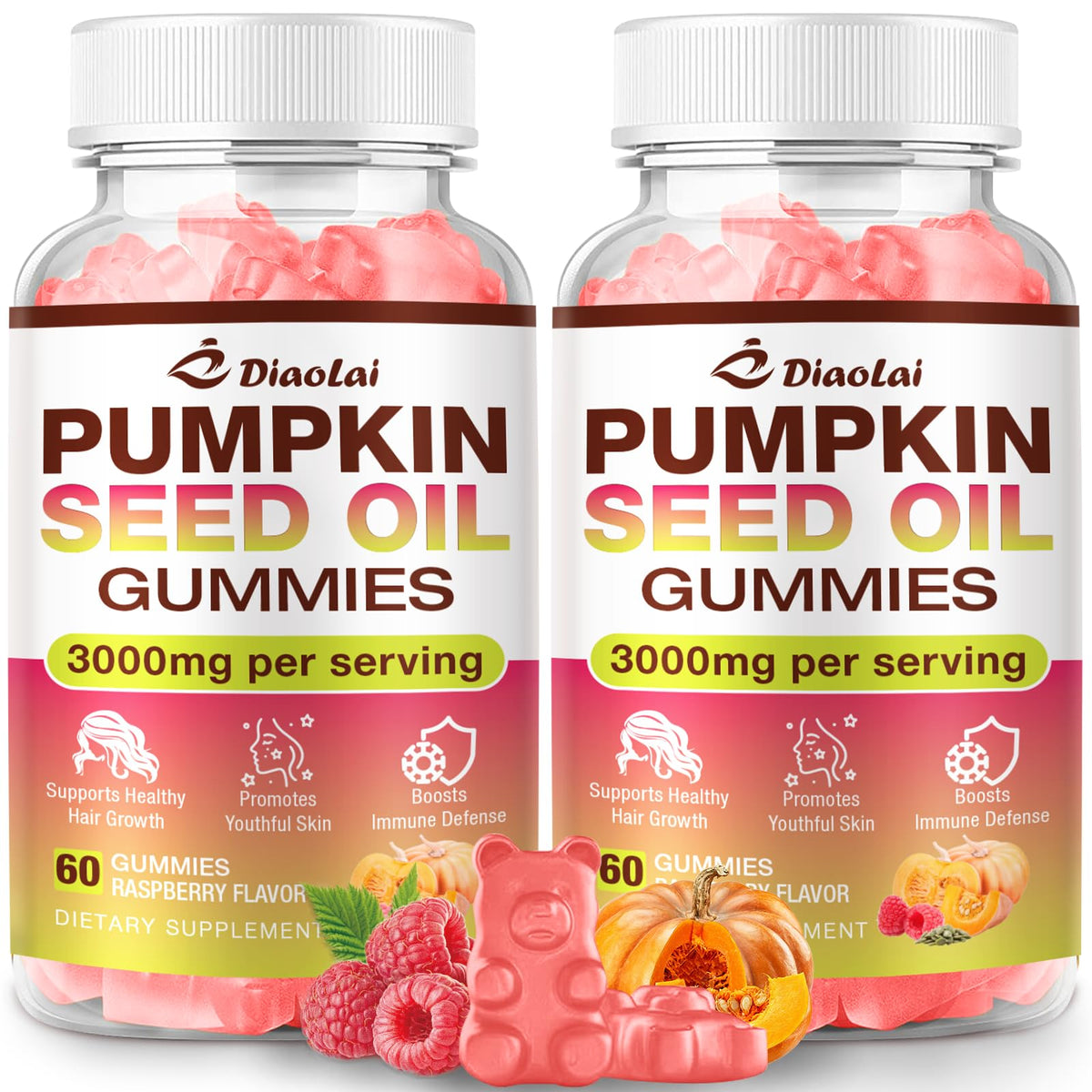 DIAOLAI Gummies à l'Huile de Graines de Citrouille et Saw Palmetto, flacon de 120 pièces