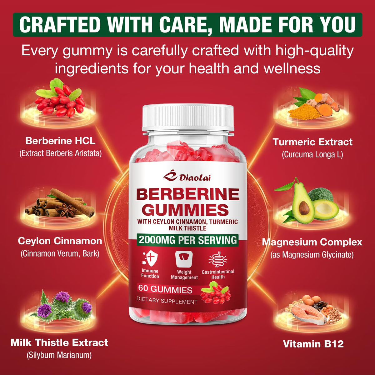DIAOLAI Gummies de Berbérine 2000mg sur une table