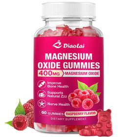 DIAOLAI Gummies de Magnésium 400mg en bouteille, saveur framboise