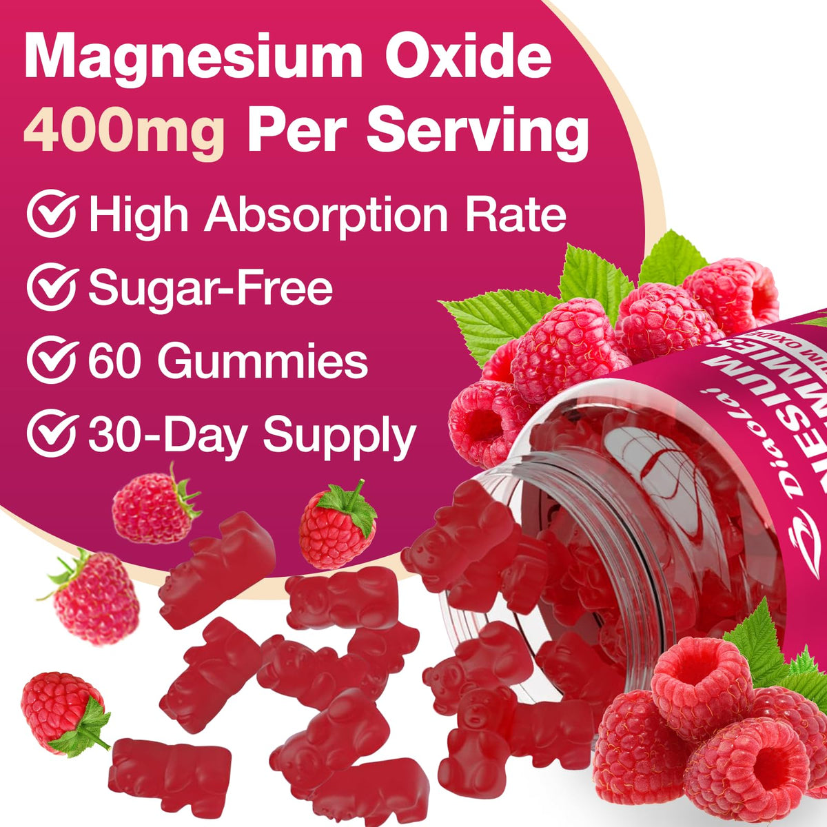 DIAOLAI Gummies de Magnésium 400mg, étiquette de la bouteille
