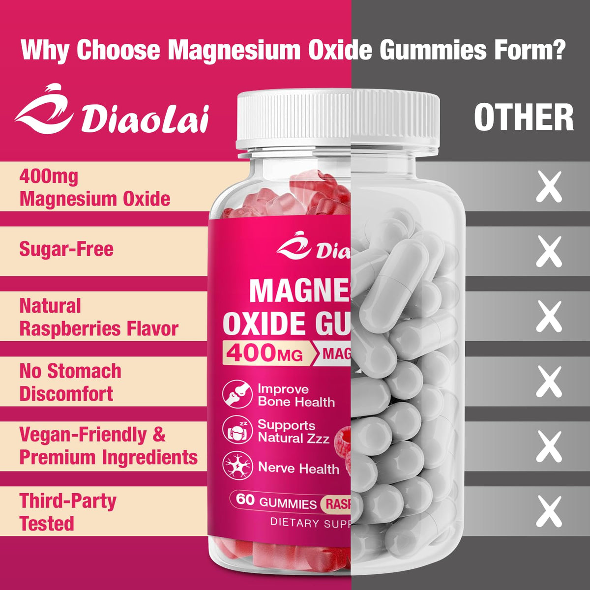 DIAOLAI Gummies de Magnésium 400mg, gummies avec une cuillère