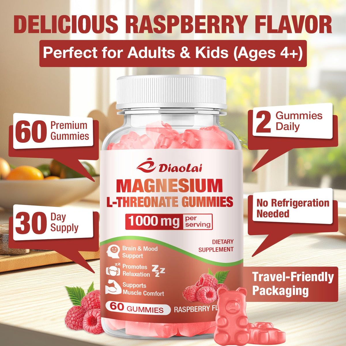 DIAOLAI Gummies Magnésium L-Thréonate 1000mg dosage recommandé