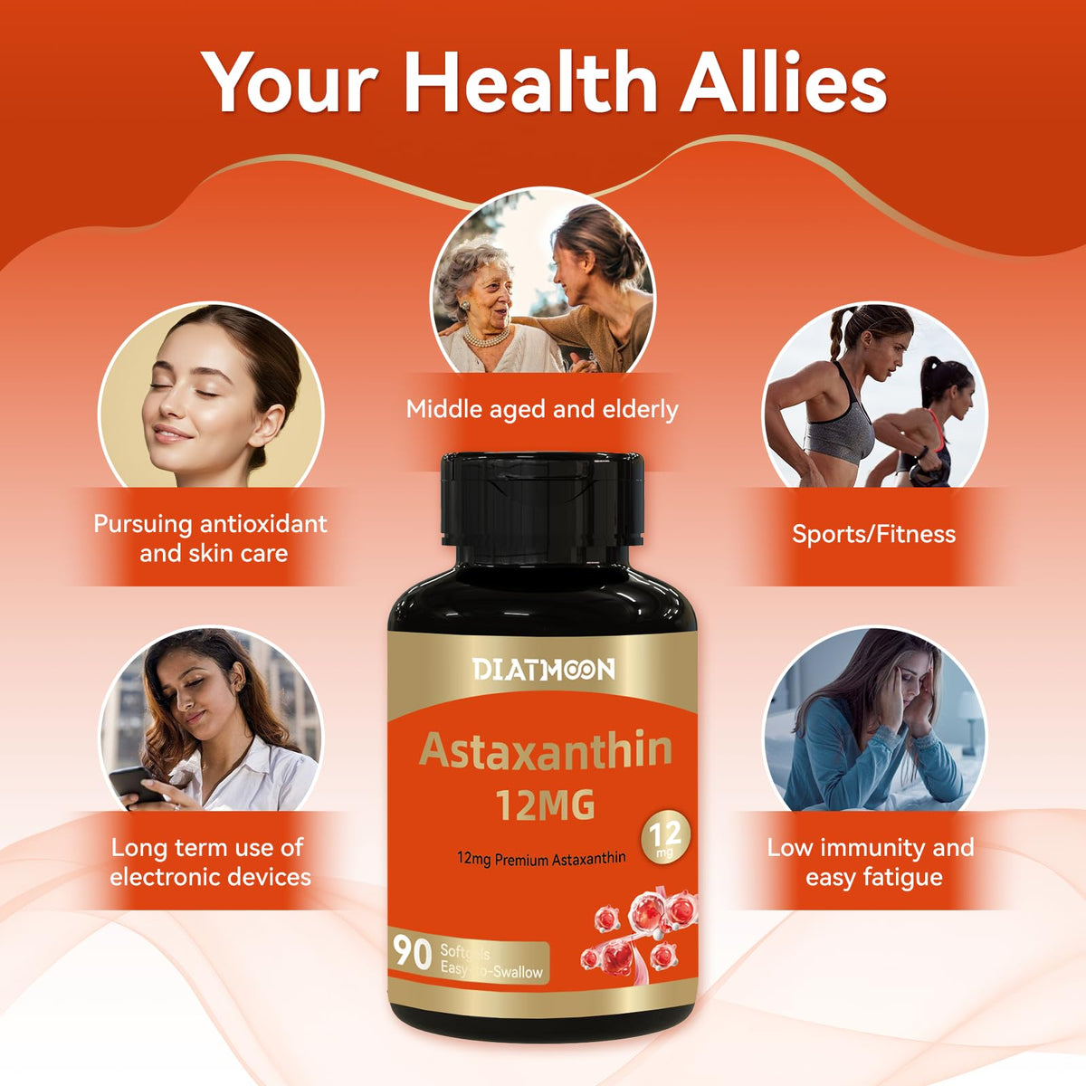 DIATMOON Astaxanthin 12mg gélules sur une table