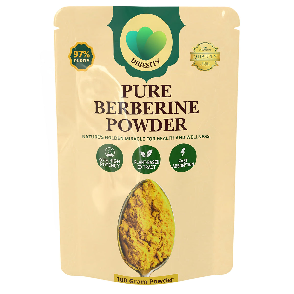Dibesity poudre de berbérine pure à 97% 100g vue avant avec emballage