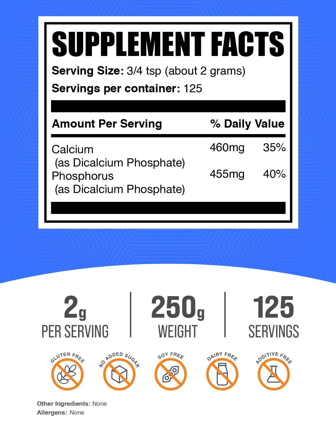Dicalcium Phosphate BulkSupplements emballage de 250g