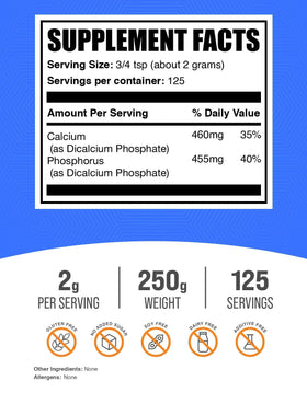 Dicalcium Phosphate BulkSupplements emballage de 250g