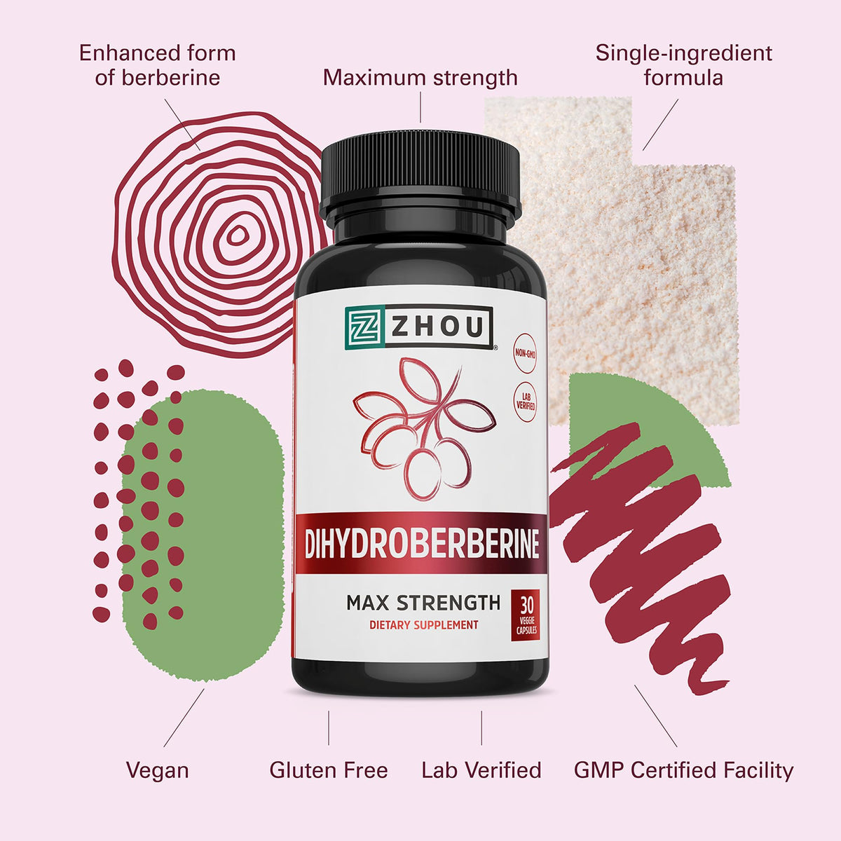 Dihydroberberine 100 mg ZHOU avec étiquette détaillée