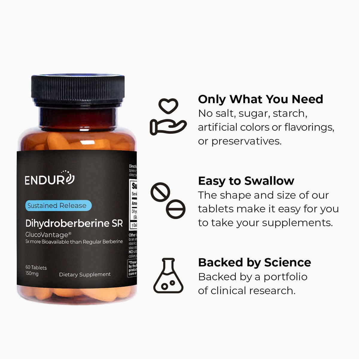 Dihydroberberine 150mg comprimés en gros plan