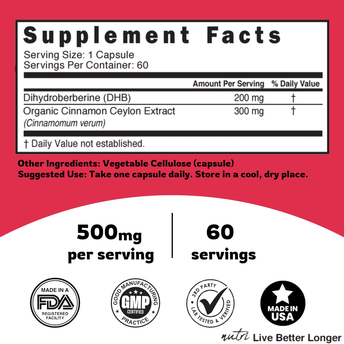 Dihydroberberine 200mg et Cannelle de Ceylan sur un fond neutre