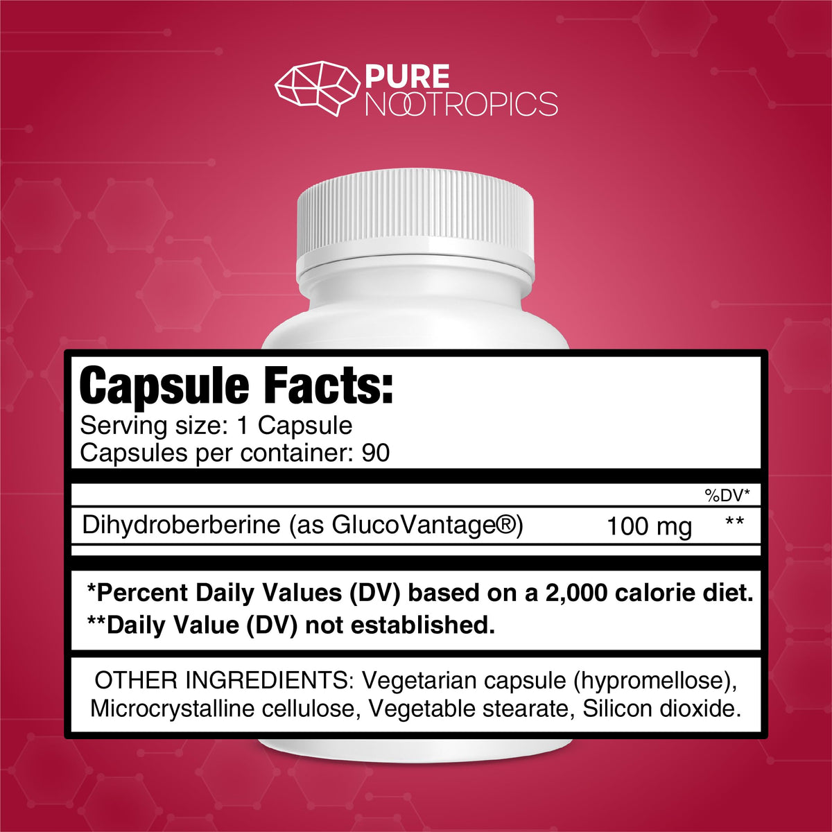 Dihydroberbérine GlucoVantage 100 mg, capsule ouverte montrant la taille