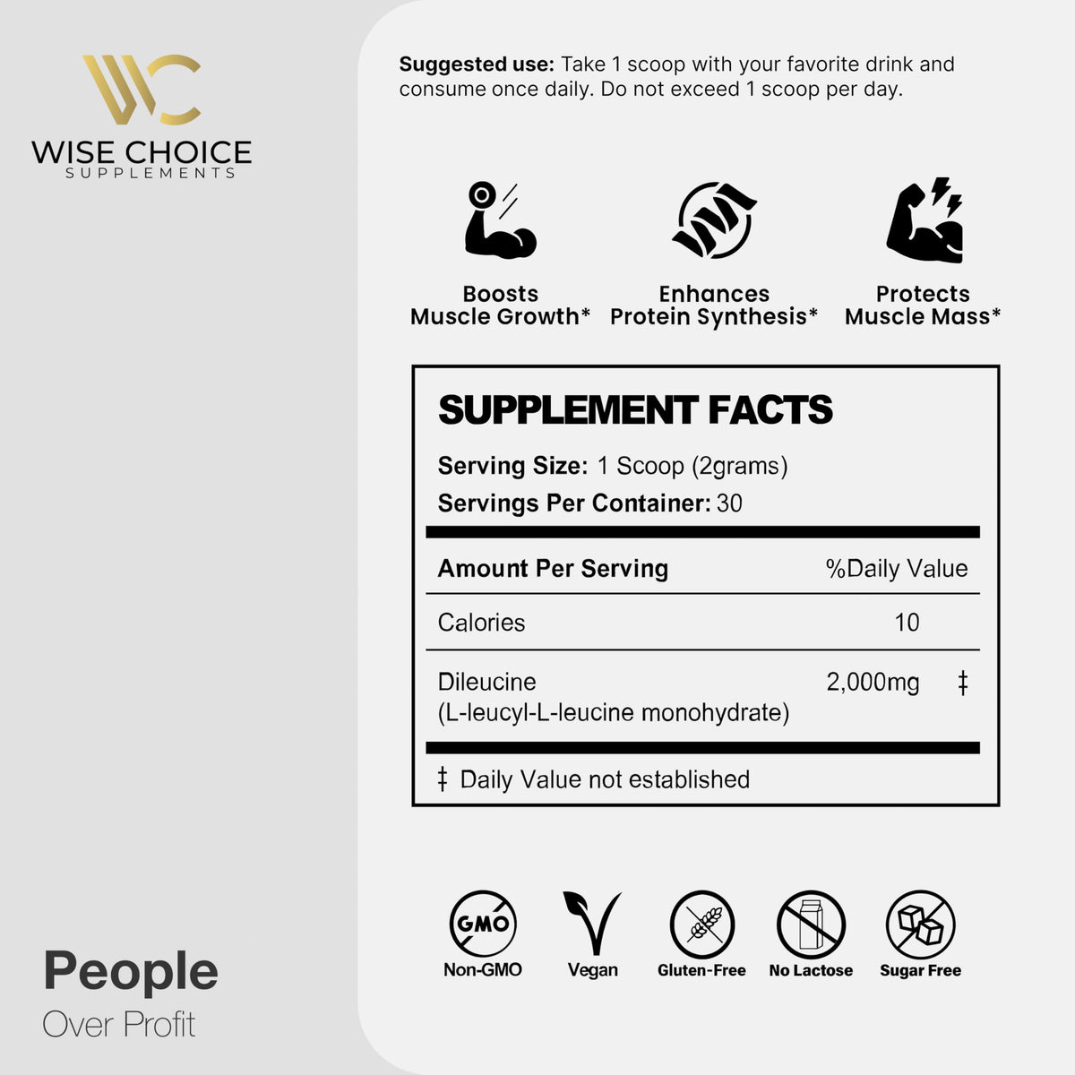 Dileucine Peptide 2000mg WISE CHOICE SUPPLEMENTS étiquette