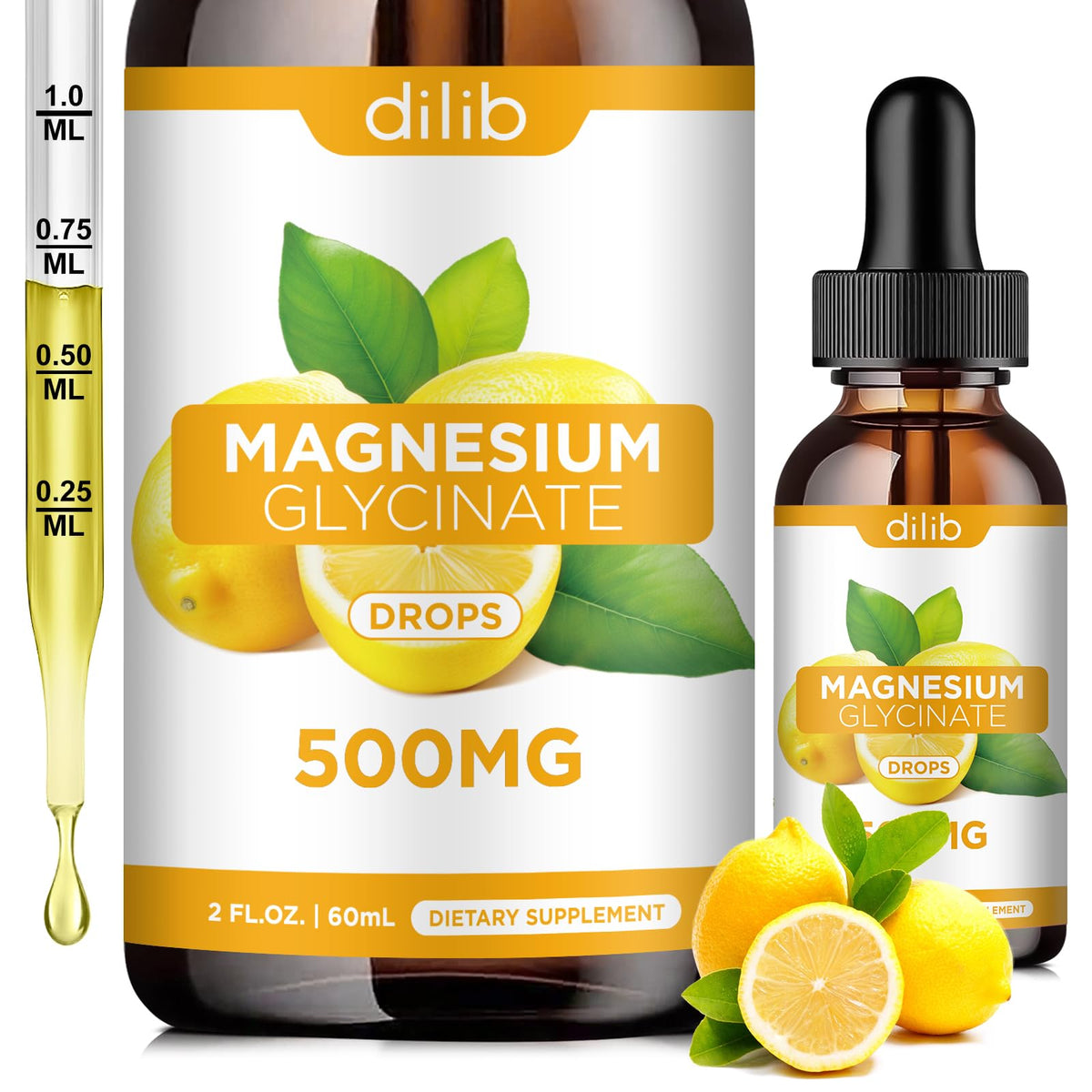 Dilib Complément Alimentaire Magnésium Glycinate 500mg flacon avant
