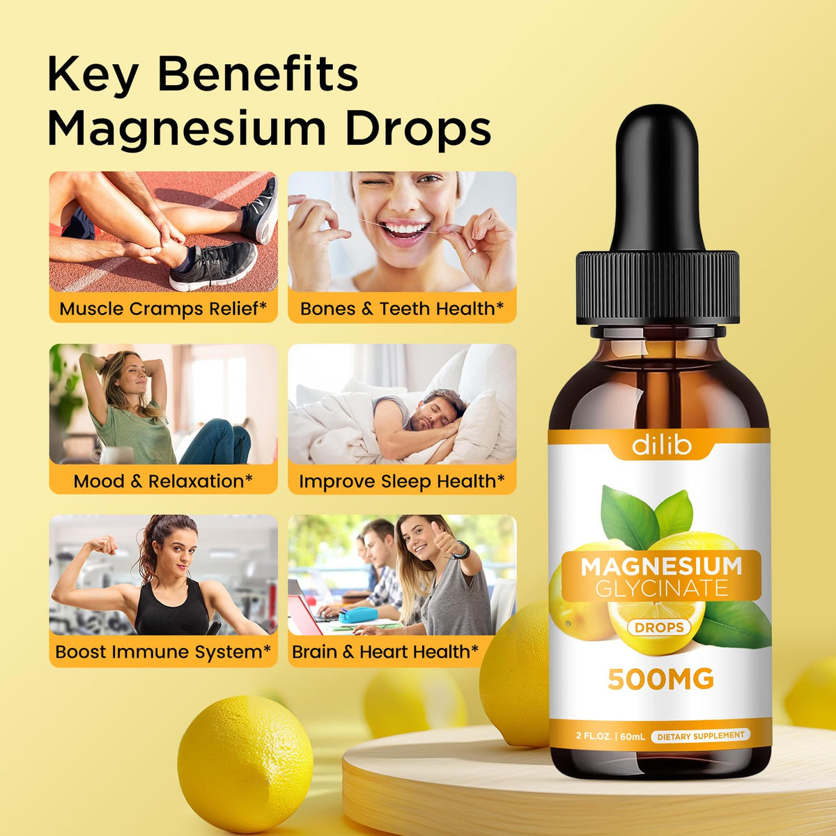 Dilib Complément Alimentaire Magnésium Glycinate 500mg flacon ouvert