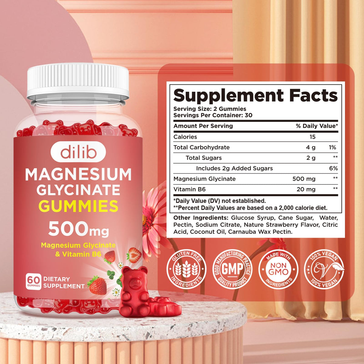 dilib Gummies de Magnésium Glycinate 500mg arrière du pot