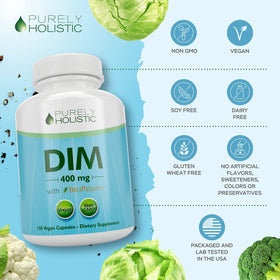 DIM 400 mg Purely Holistic avec un verre d'eau