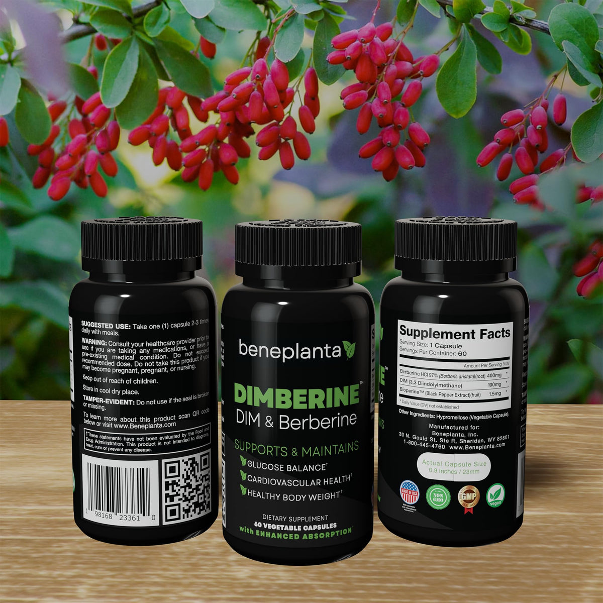 Dimberine capsules sur une table en bois