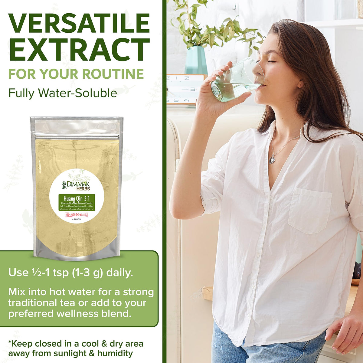 Dimmak Herbs Extrait de Scutellaria Baicalensis 5:1 130g, utilisation dans un smoothie