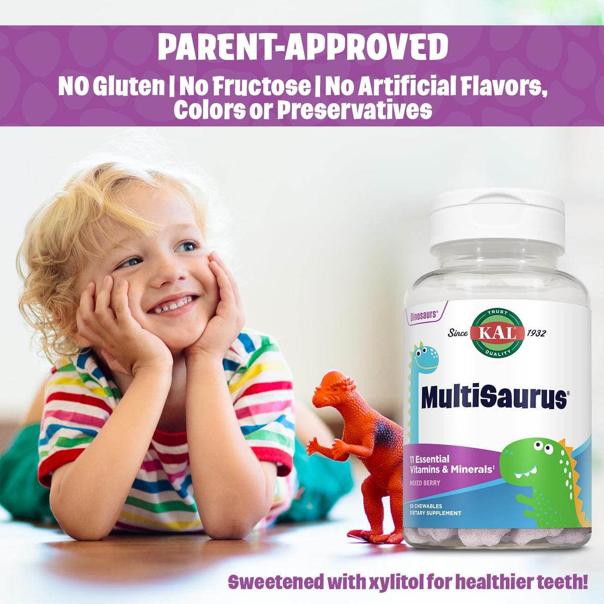 Dinosaures en gummies KAL, saveur fruits rouges
