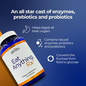 Dirobi Eat Anything Rx Enzyme capsules sur une assiette