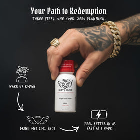 DIRTY SAINT Shot Revitalisant Matinal sur une table de cuisine