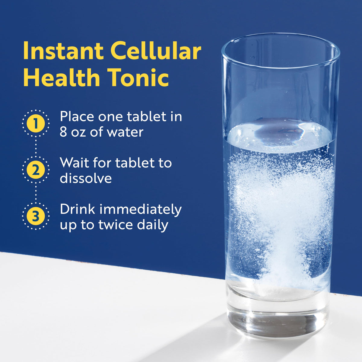 Dissolution d'une tablette H2 Absorb dans un verre d'eau