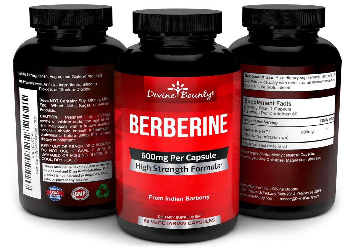 Divine Bounty Complément Alimentaire Berbérine 600mg - Boîte ouverte avec gélules