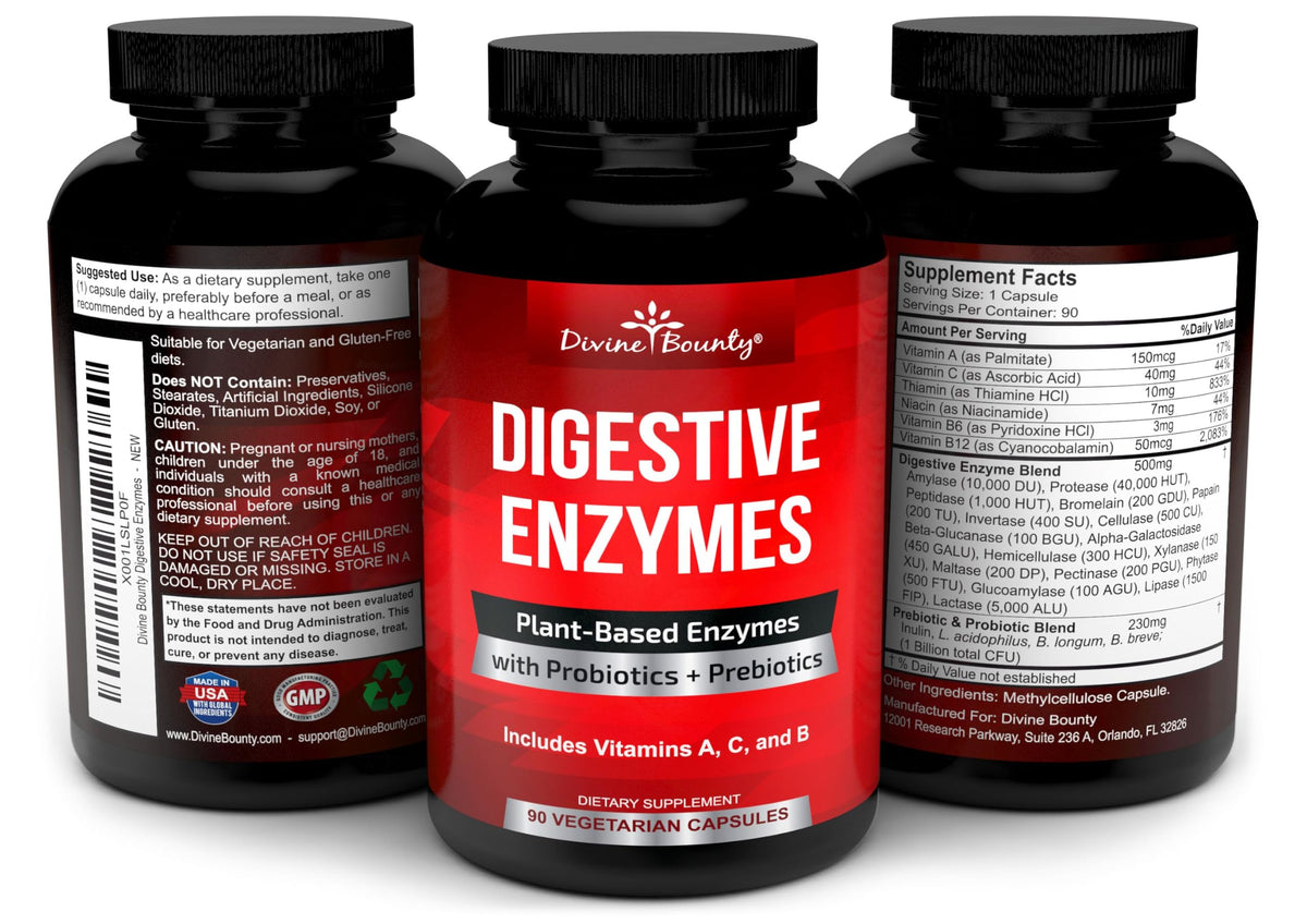 Divine Bounty Enzymes daily 90 Capsules - capsules sur une table