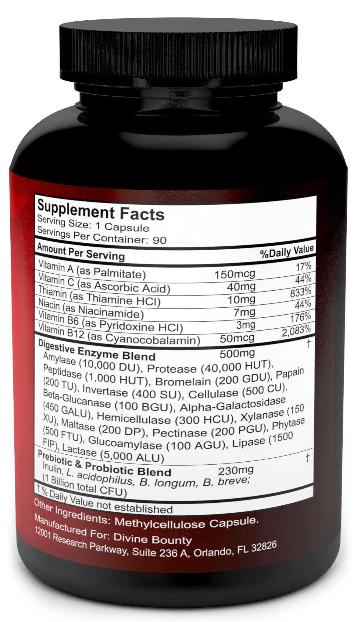 Divine Bounty Enzymes daily 90 Capsules - étiquette