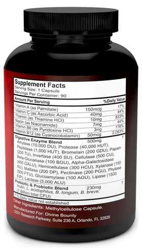 Divine Bounty Enzymes daily 90 Capsules - étiquette