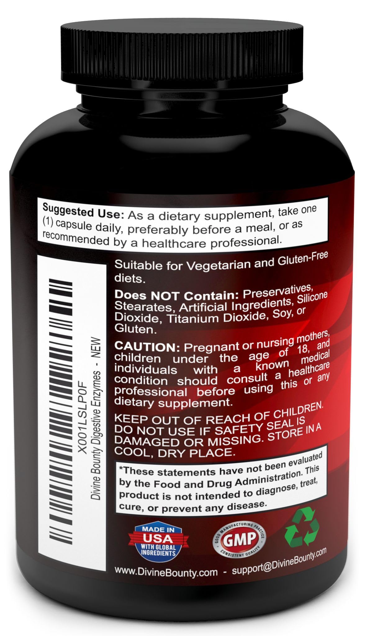 Divine Bounty Enzymes daily 90 Capsules - vue de côté
