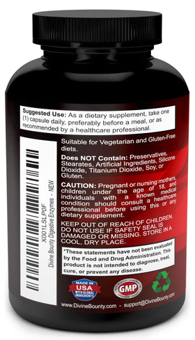 Divine Bounty Enzymes daily 90 Capsules - vue de côté