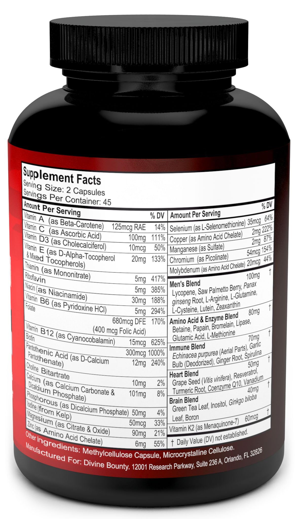 Divine Bounty Multivitamines Masculines 90 Capsules - étiquette et informations