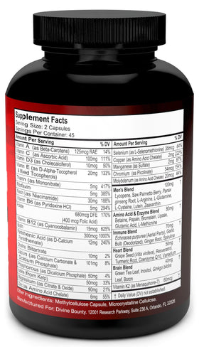 Divine Bounty Multivitamines Masculines 90 Capsules - étiquette et informations