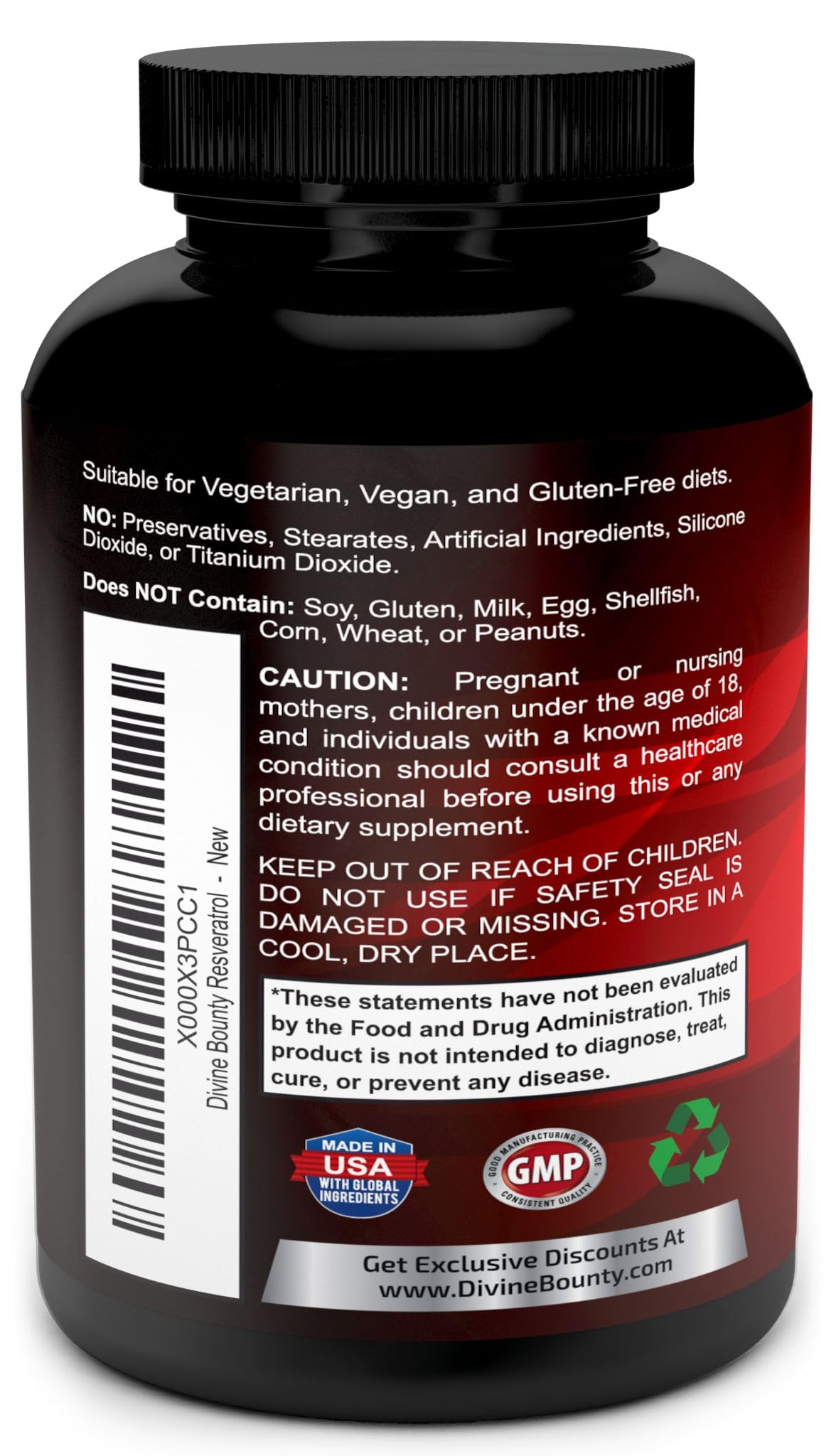Divine Bounty Resvératrol 1400mg, présentation des capsules