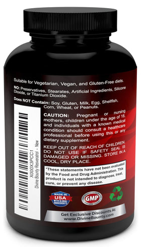 Divine Bounty Resvératrol 1400mg, présentation des capsules