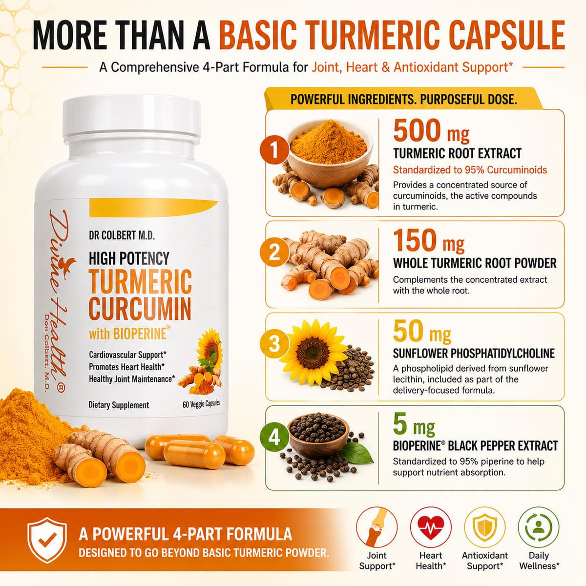 Divine Health Curcuma 500mg 60 capsules côté