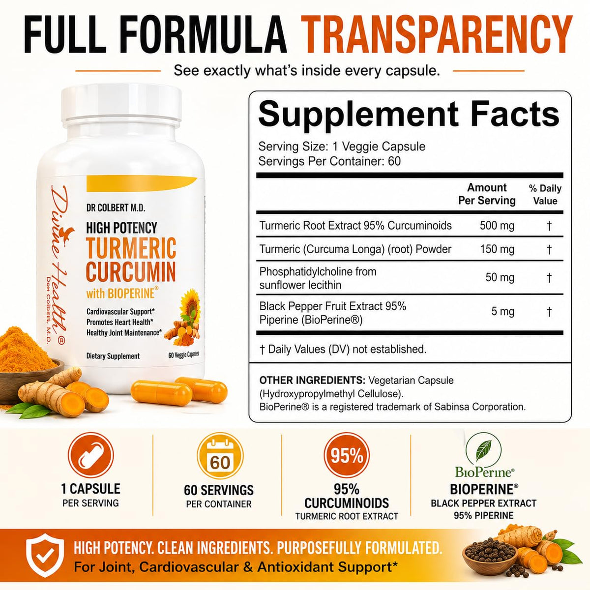 Divine Health Curcuma 500mg 60 capsules en main