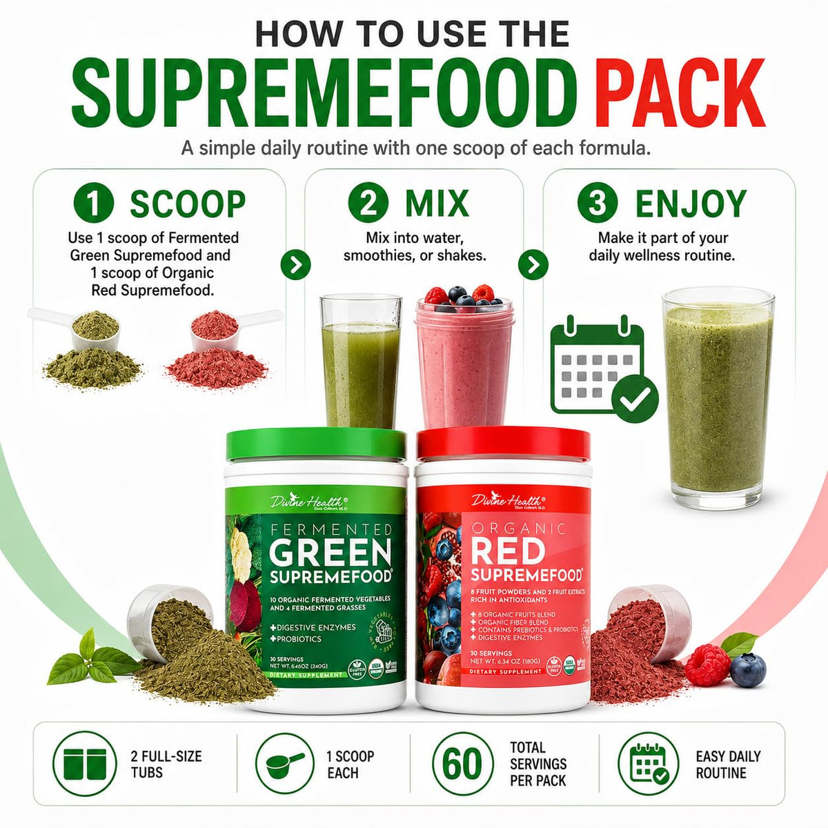 Divine Health Superfood Package côté avec informations nutritionnelles