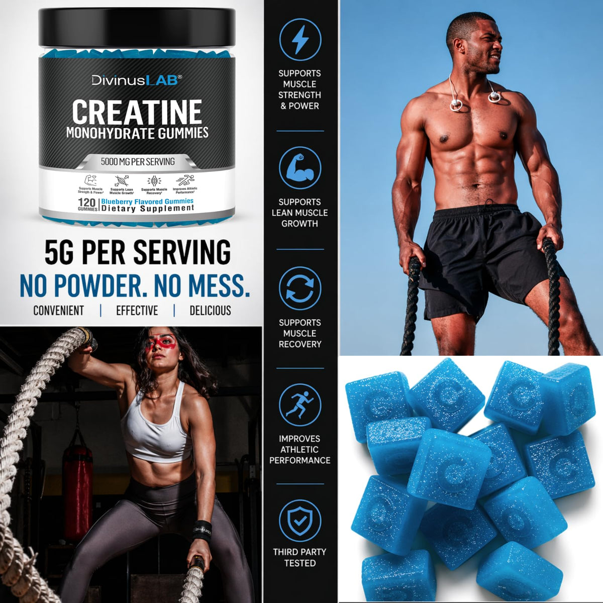 DivinusLab Gummies de Créatine Monohydrate 5g, ingrédients en gros plan