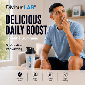 DivinusLab Gummies de Créatine Monohydrate 5g, vue de profil avec arrière-plan