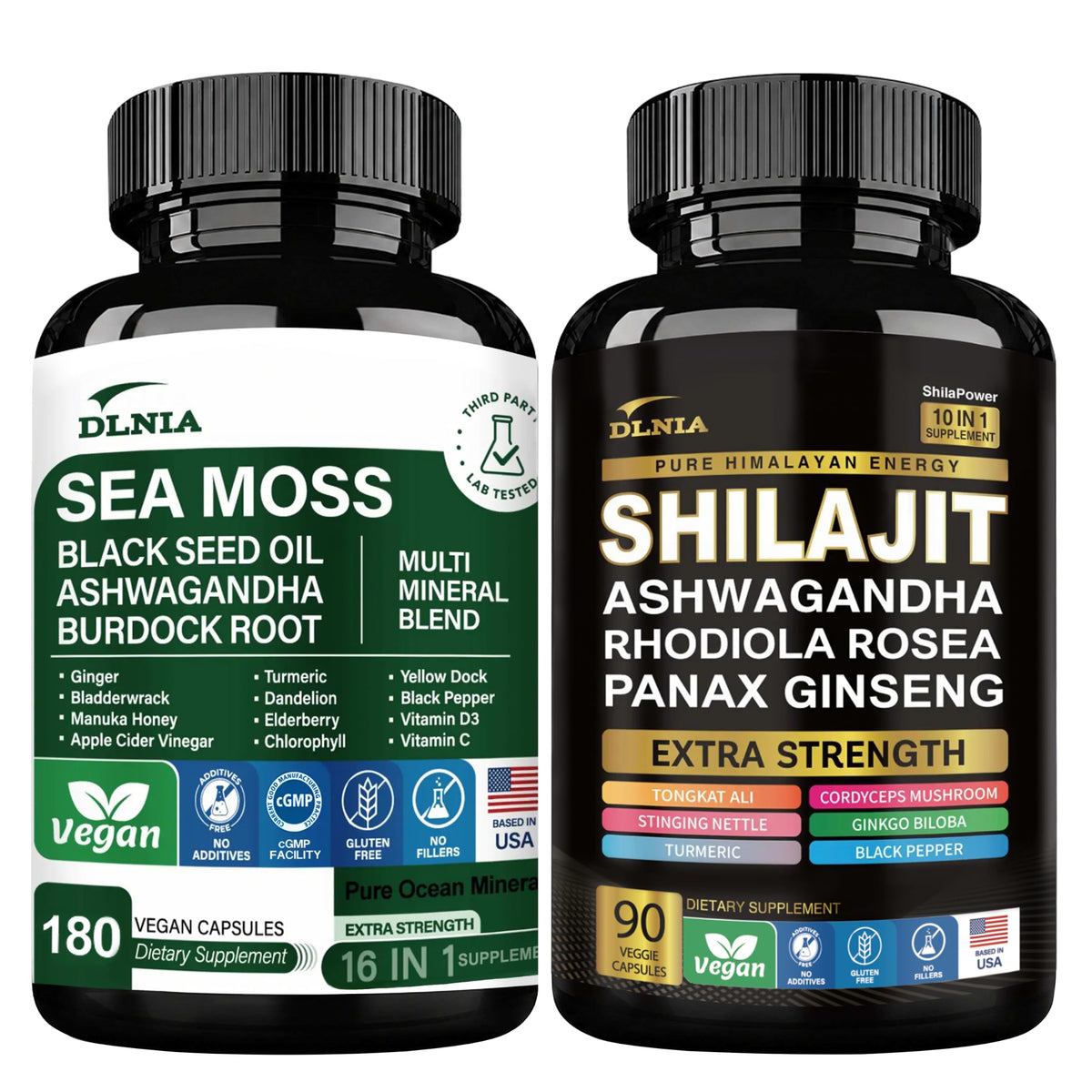 DLNIA Bundle de Mousses Marines et Shilajit 270 Capsules - Vue de face