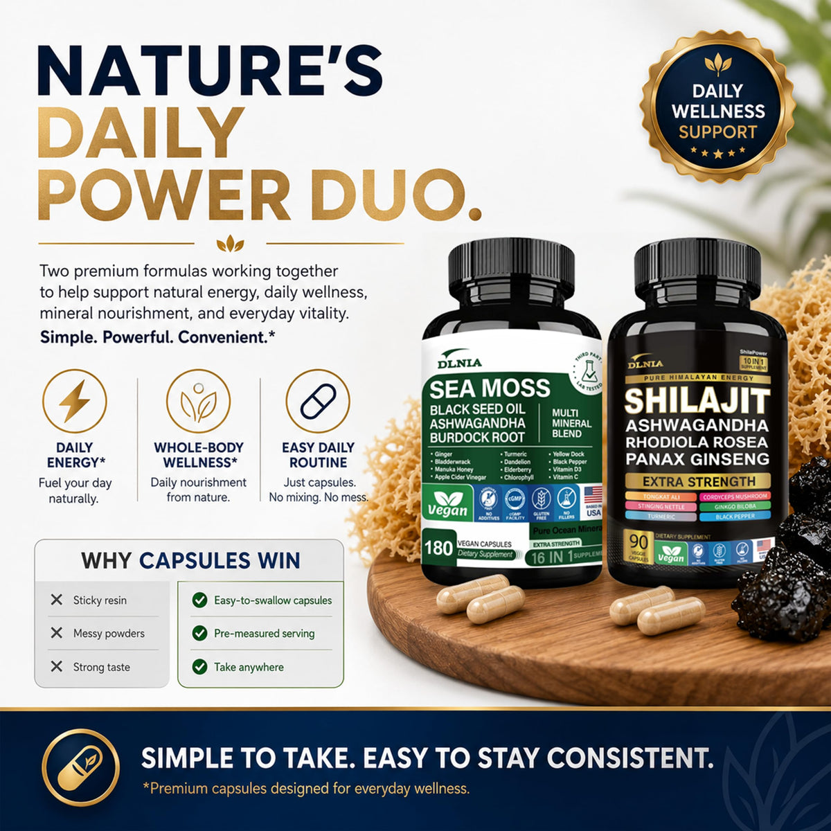 DLNIA Capsules de Mousse Marine et Shilajit - Environnement de vie