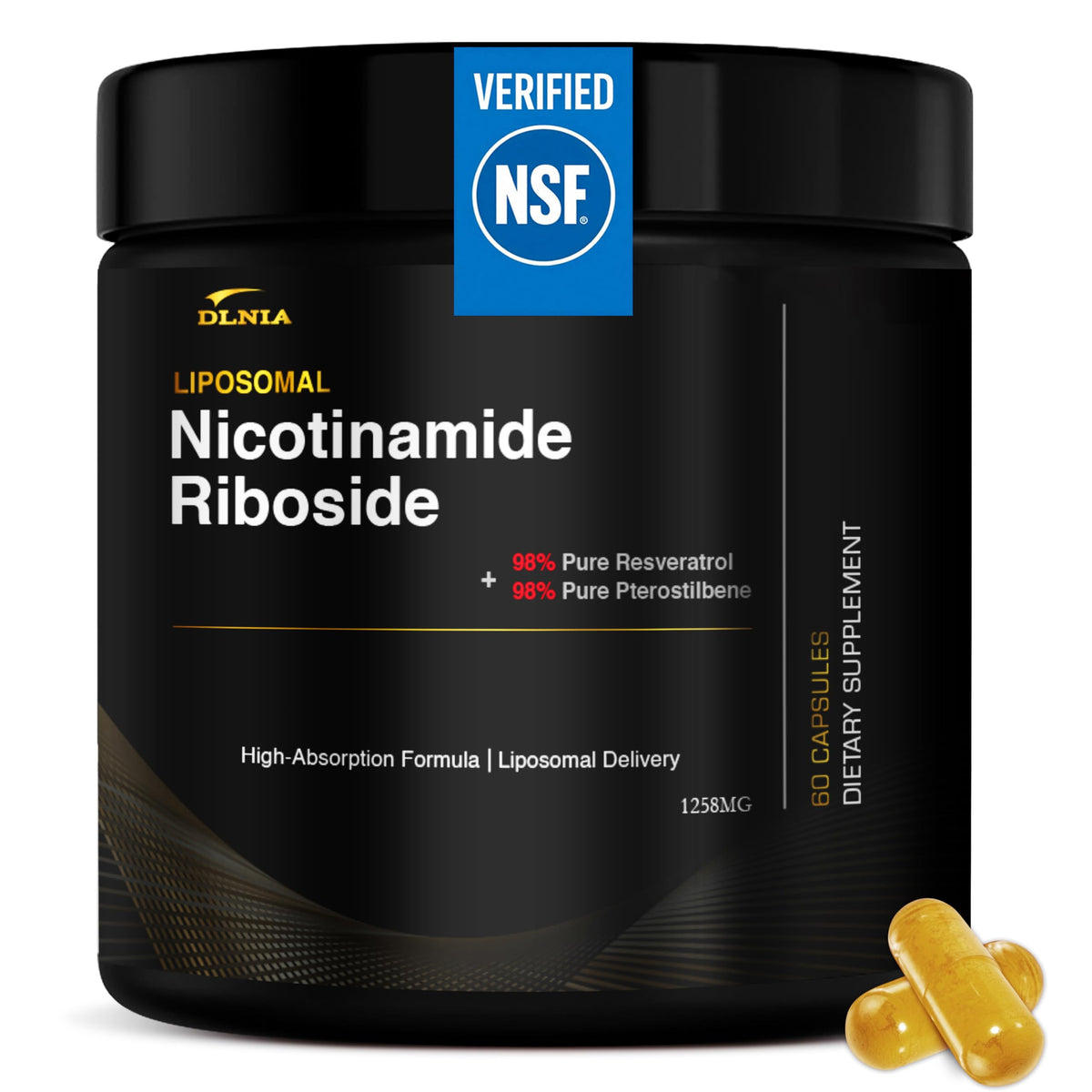 DLNIA Complément Alimentaire Liposomal NAD+ 60 capsules vue de face