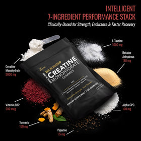 DLNIA Gummies Créatine Monohydrate, vue de côté avec gummies