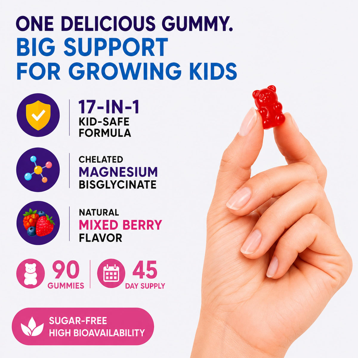 DLNIA Gummies de Magnésium Glycinate, arrière de la bouteille