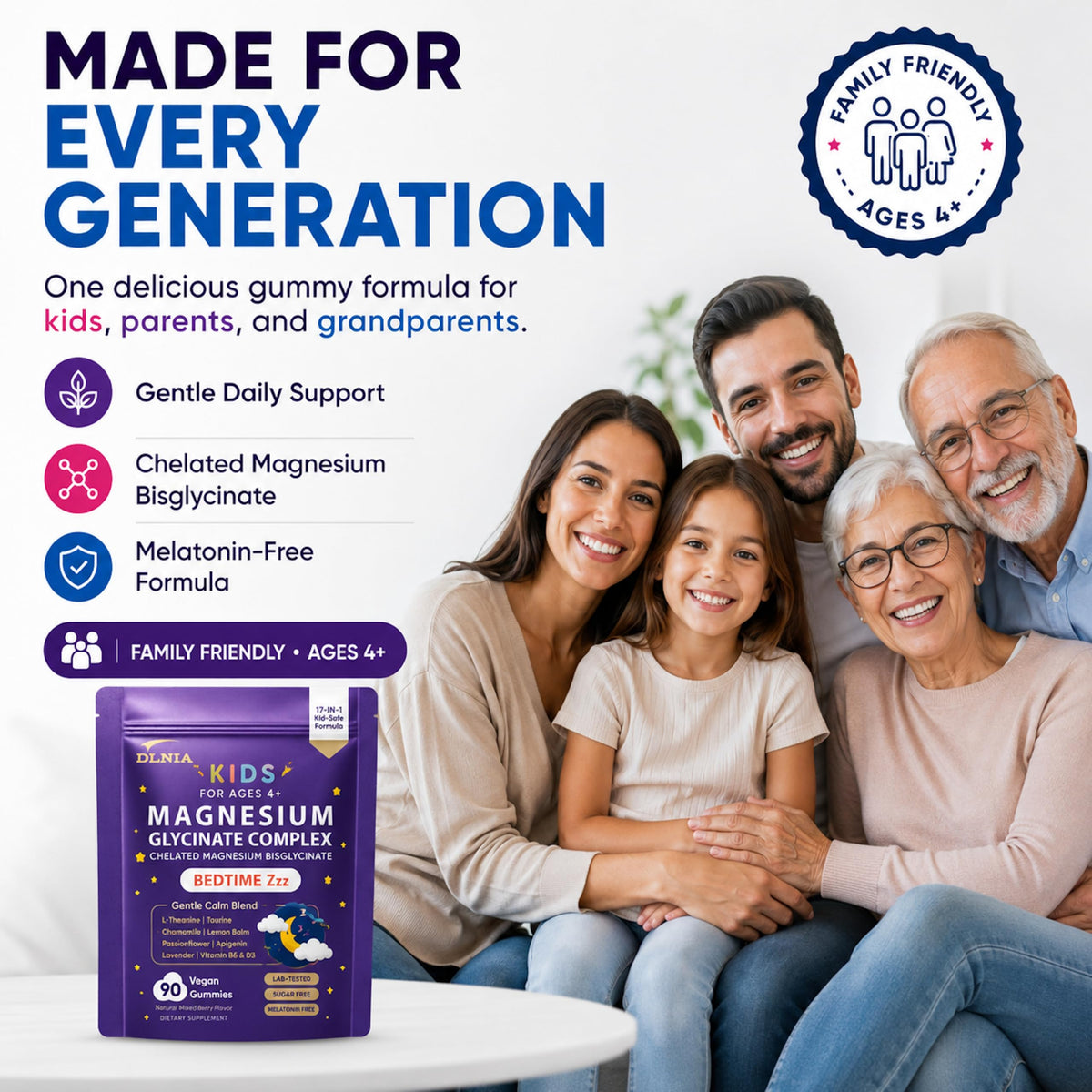 DLNIA Gummies de Magnésium Glycinate, gummies dans une main d'enfant