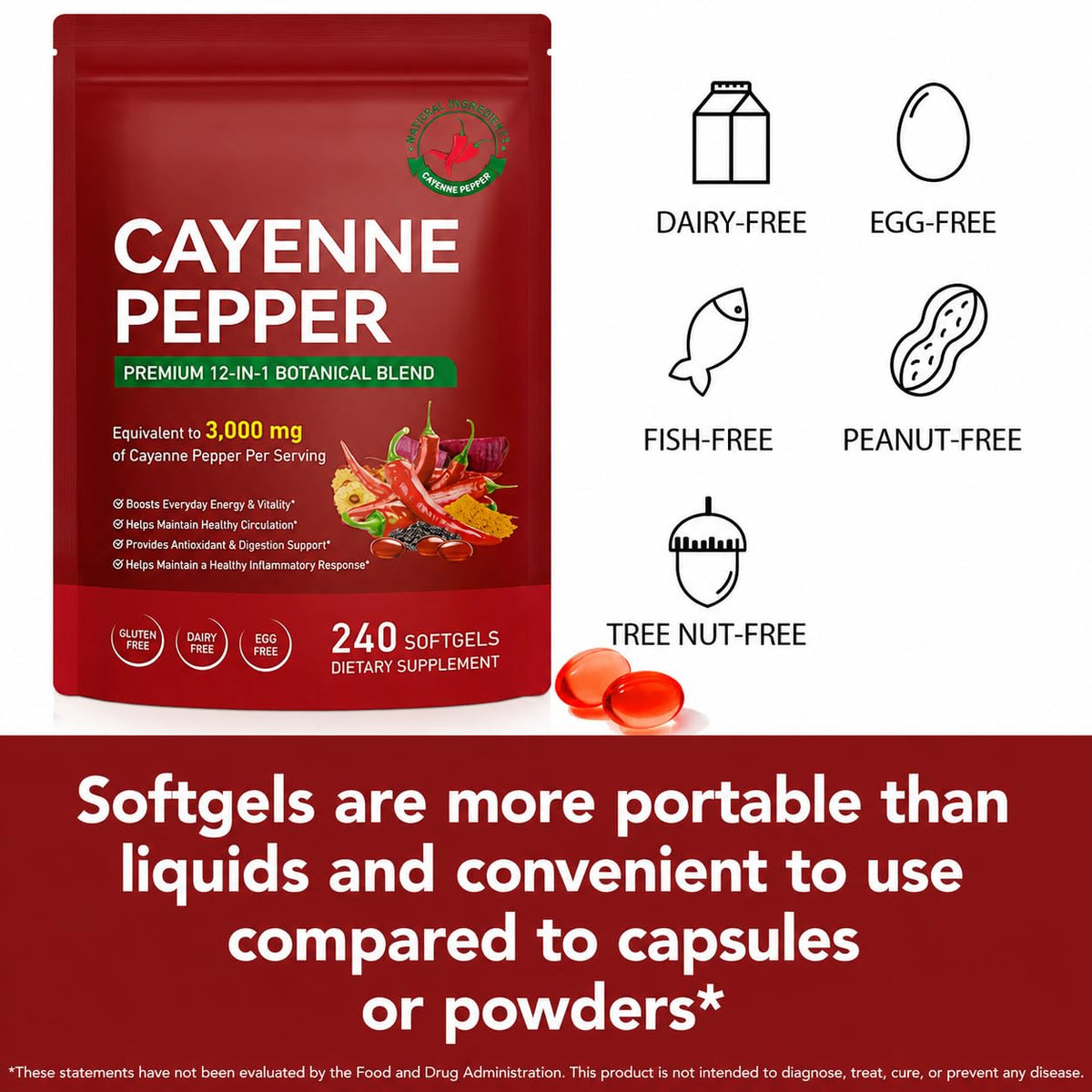 DLOMFVFQ Gélules de Poivre de Cayenne 240 Softgels avec étiquette
