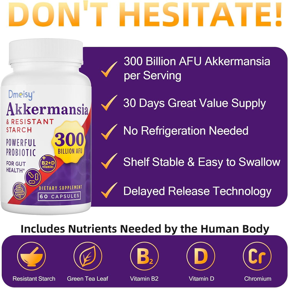 Dmeisy Akkermansia Muciniphila, flacon ouvert avec capsules